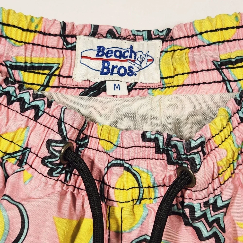 Classic Coastal Beach Bros Retro 80s Geometric Tropical Pineapple Swim‎ Trunks M